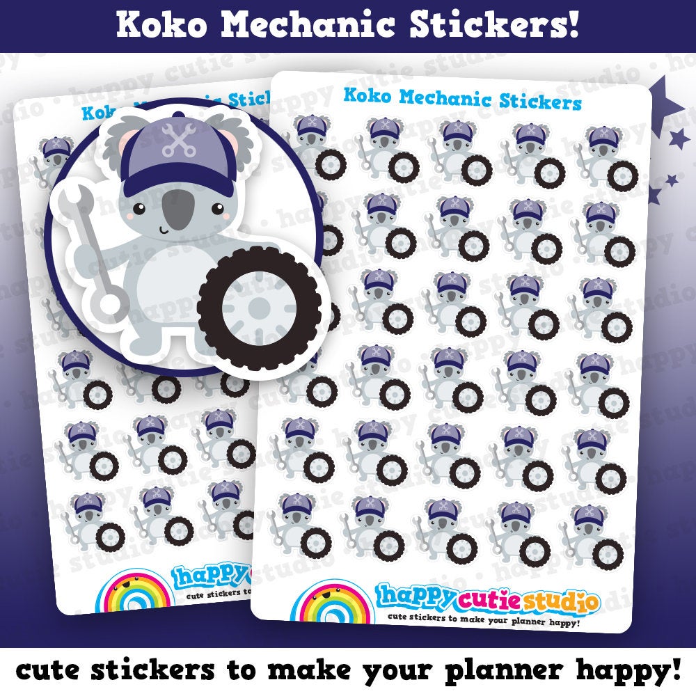30 Cute Koko the Koala Mechanic/Car/Breakdown/Repairs Planner Stickers