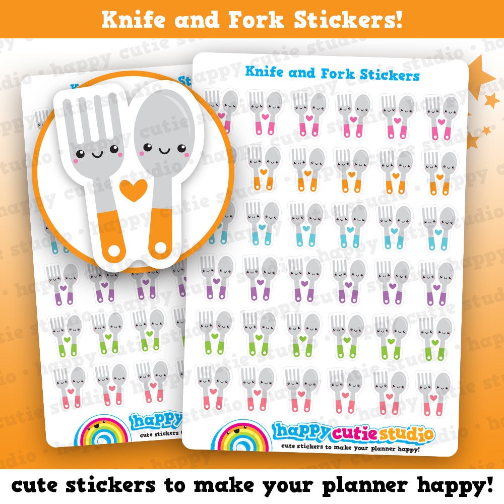 36 Cute Knife and Fork/Meal Prep/Cutlery Stickers