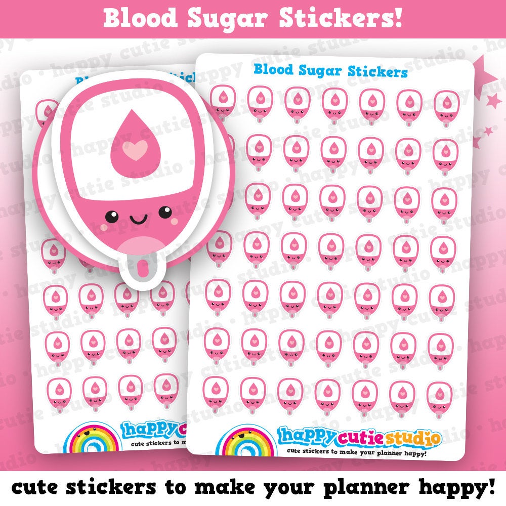 49 Cute MINI Blood Sugar/Glucose/Diabetes Reminder Planner Stickers