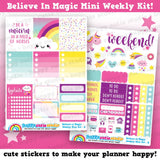 Believe In Magic/Unicorn/Rainbow MINI Weekly Kit, Planner Stickers