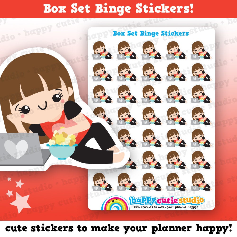 35 Cute Box Set Binge/TV/Movie/Film/YouTube Girl Planner Stickers