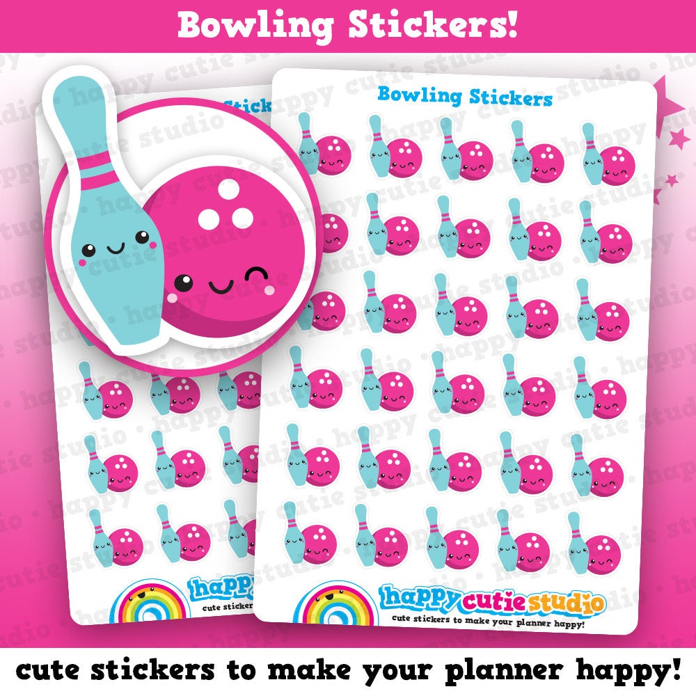 30 Cute Bowling/Ten Pin Bowling Planner Stickers