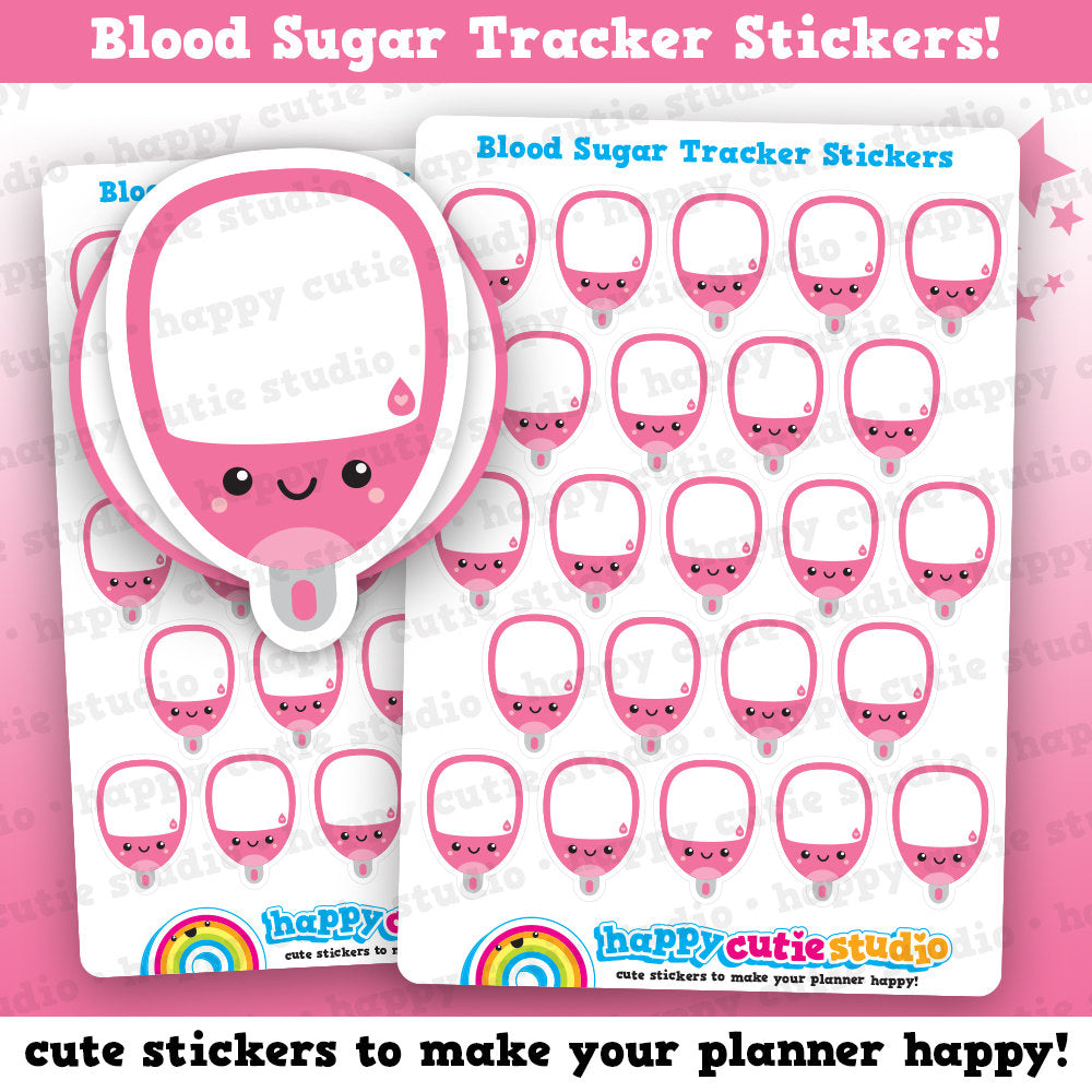 23 Cute Blood/Glucose/Diabetes Tracker Planner Stickers