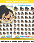 40 Cute Heart Eyes/Love Girl Planner Stickers