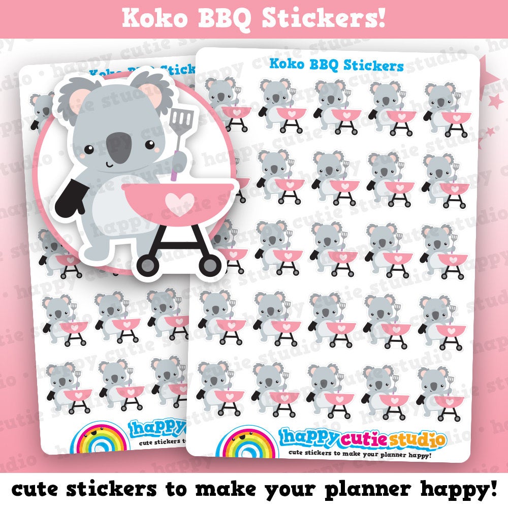 25 Cute Koko the Koala &#39;BBQ&#39; Planner Stickers