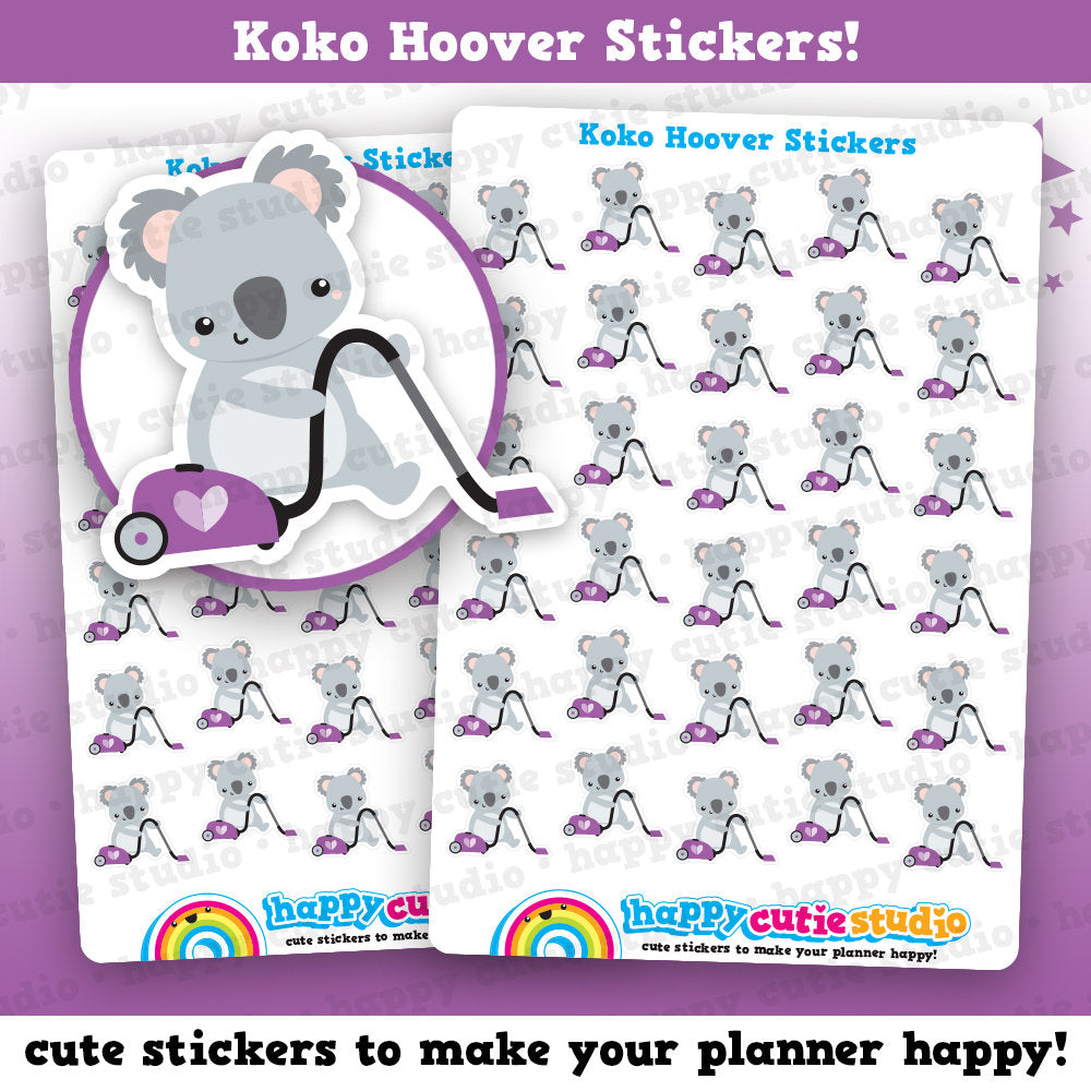 30 Cute Koko the Koala Hoover/Vacuum/Cleaning Planner Stickers