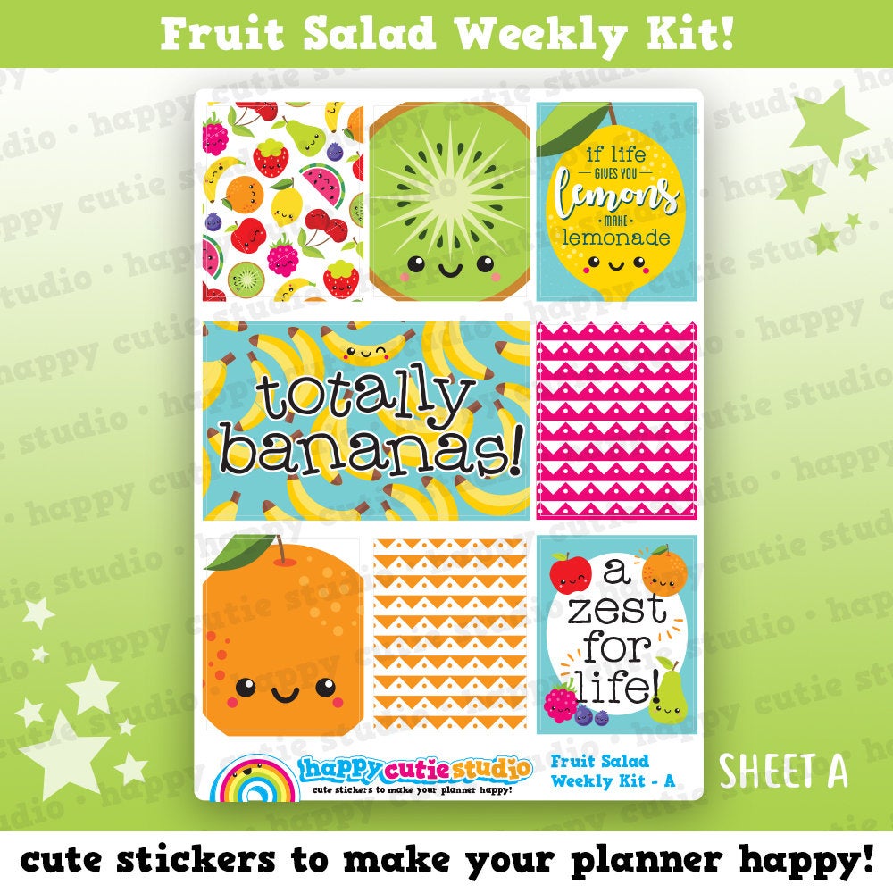 Fruit Salad/Cute Fruit/Bananas/Lemons/Oranges Weekly Kit, Planner Stickers