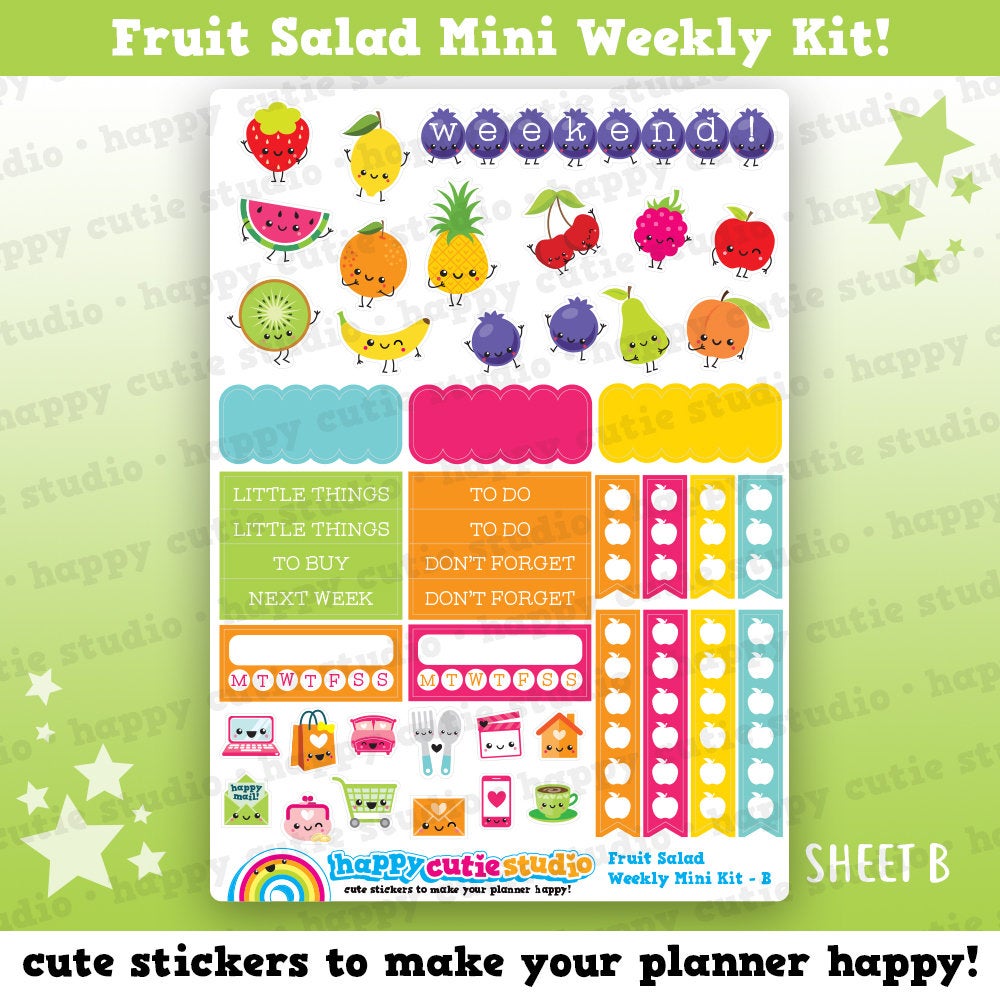 Fruit Salad/Cute Fruit/Bananas MINI Weekly Kit, Planner Stickers