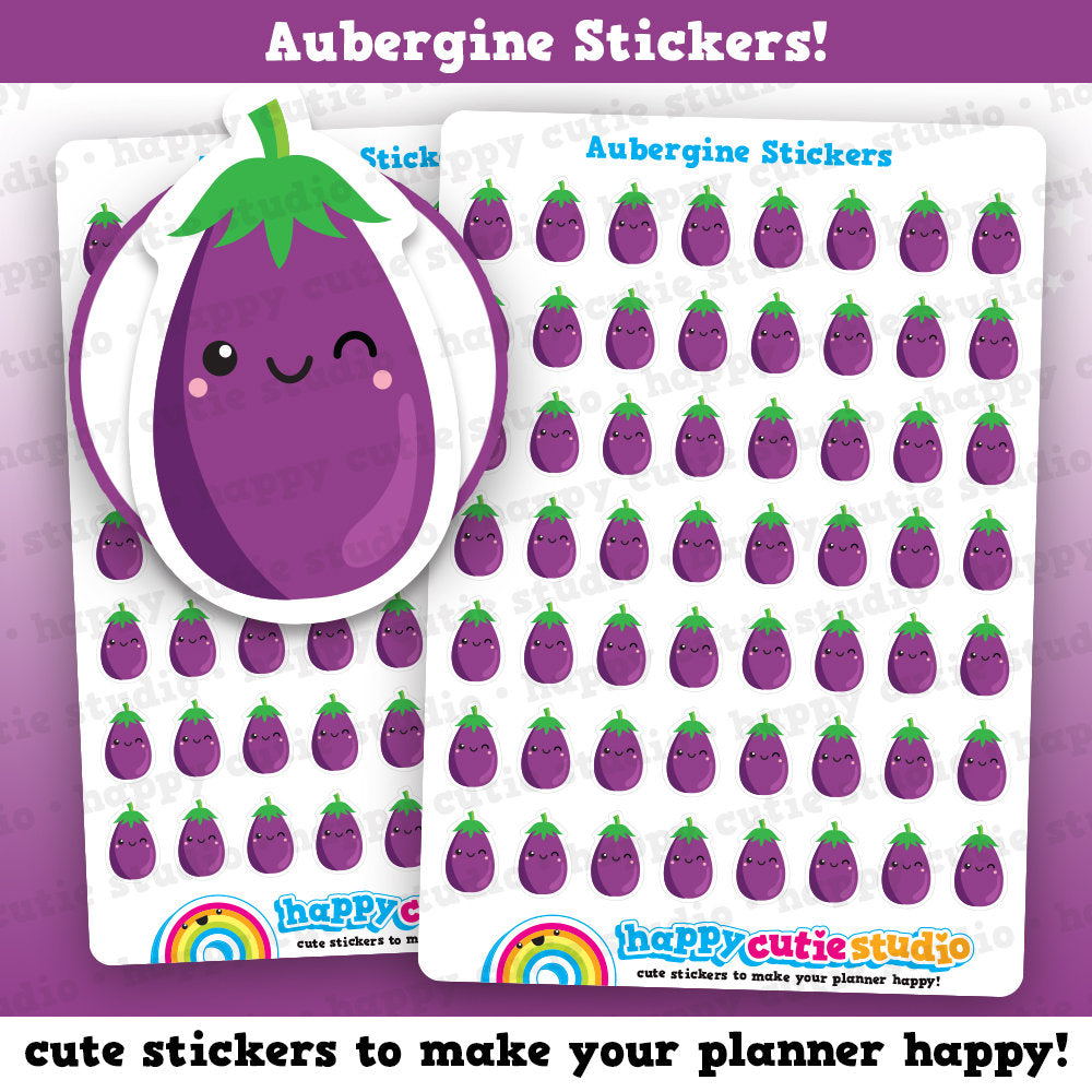 56 Cute Aubergine/Eggplant/Vegan/Vegetarian/Health Planner Stickers