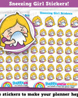 40 Cute Sneezing/Sick/Poorly/Hayfever/Allergies Girl Planner Stickers