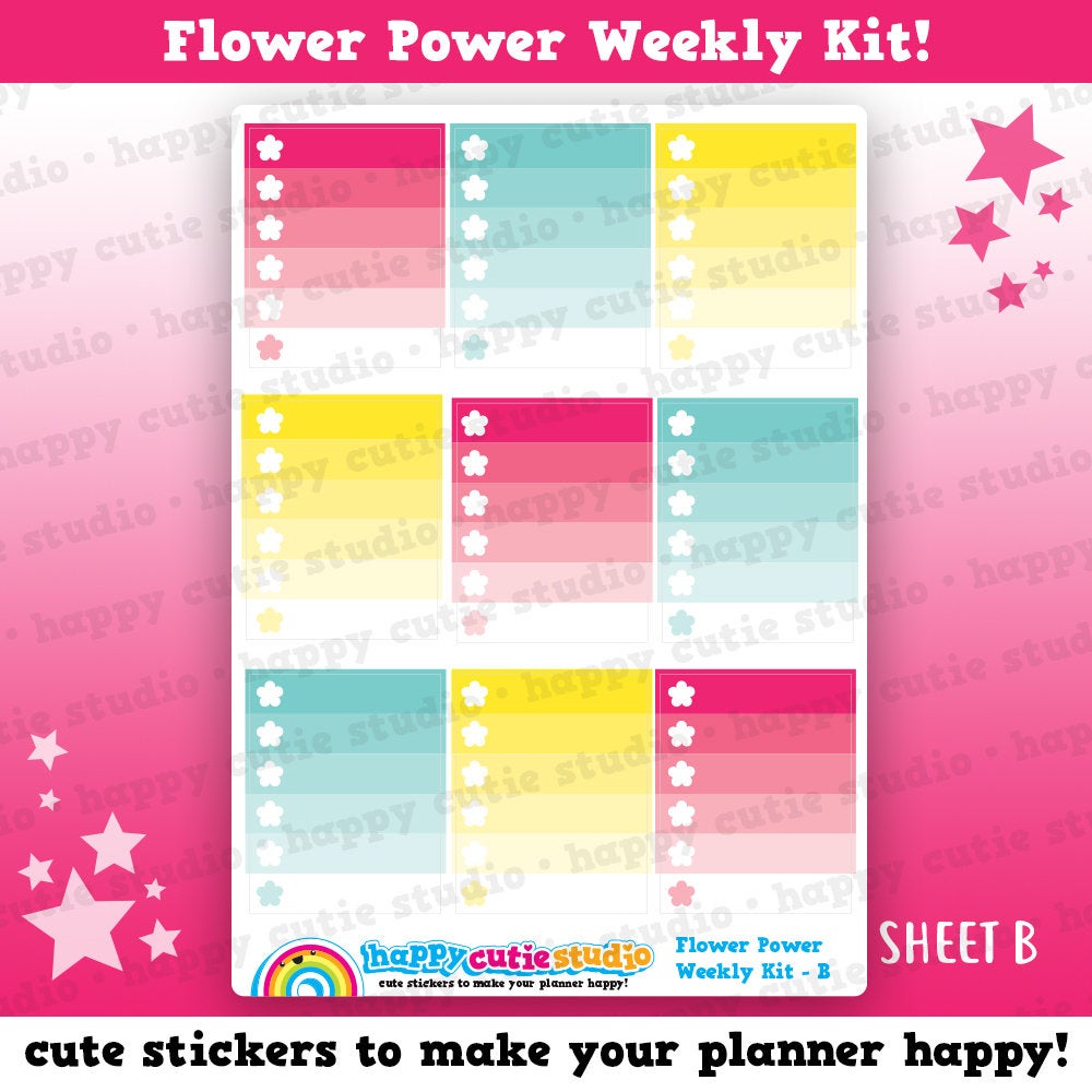 Flower Power/1960/Retro/Funky Weekly Kit, Planner Stickers