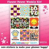 Flower Power/1960/Retro/Funky Weekly Kit, Planner Stickers