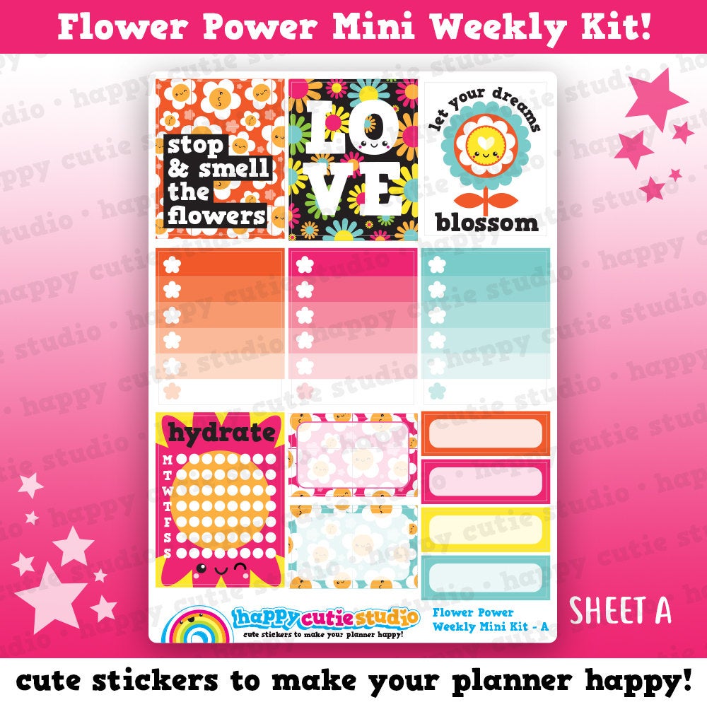 Flower Power/1960/Retro/Funky MINI Weekly Kit, Planner Stickers