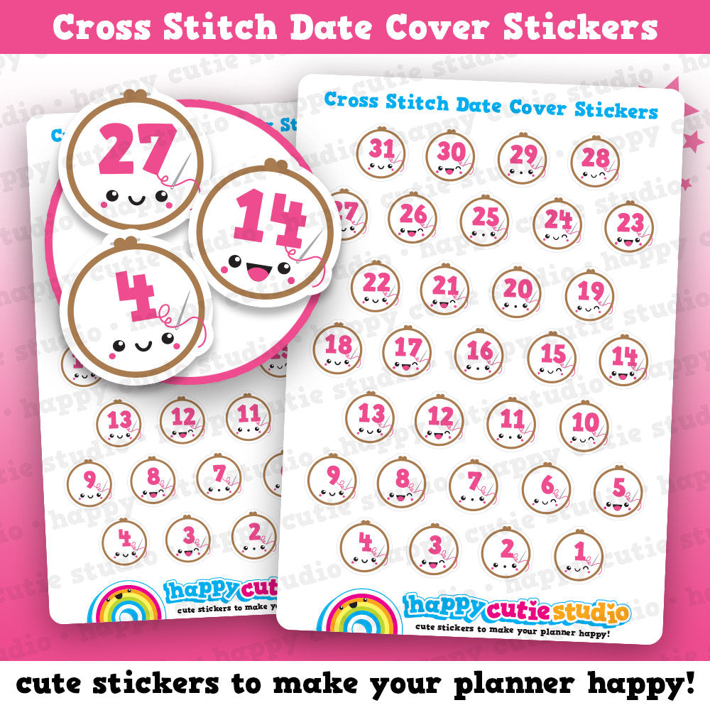 31 Cute Cross Stitch/Sewing/Sew/Date Cover Planner Stickers