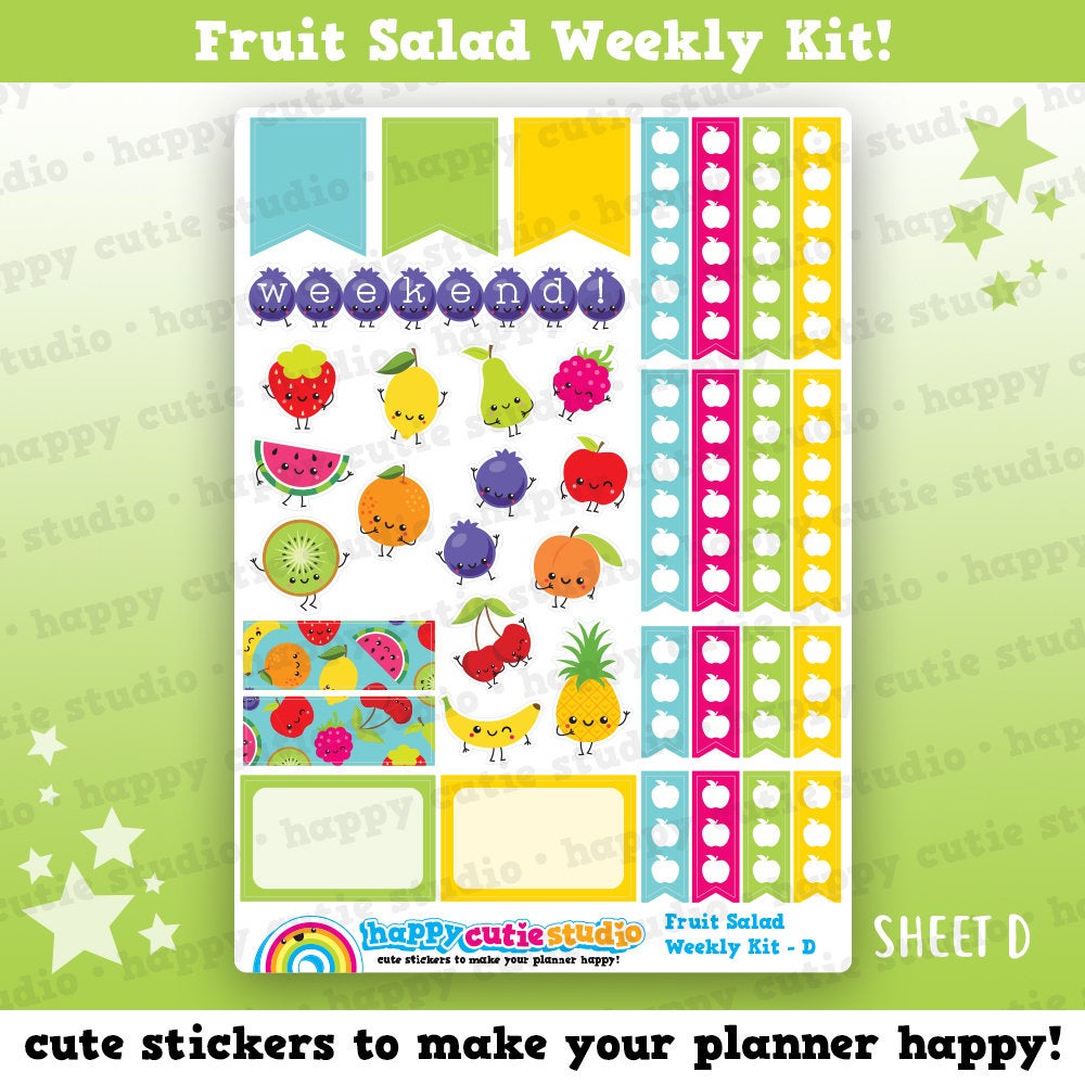 Fruit Salad/Cute Fruit/Bananas/Lemons/Oranges Weekly Kit, Planner Stickers