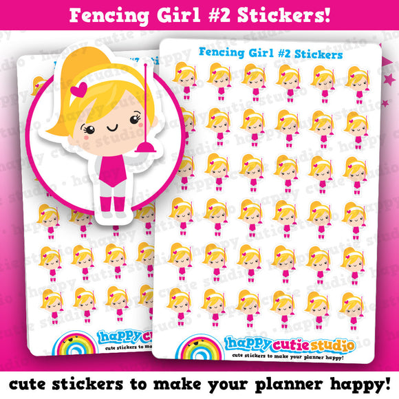 36 Cute Fencing Girl #2 Planner Stickers