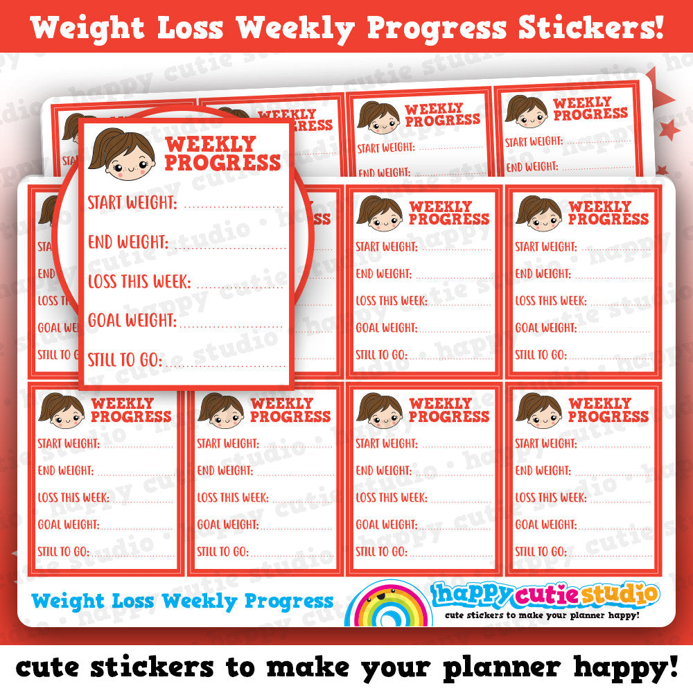 8 Cute Full Box Weekly Progress Diet/Weight Loss/Health Planner Stickers