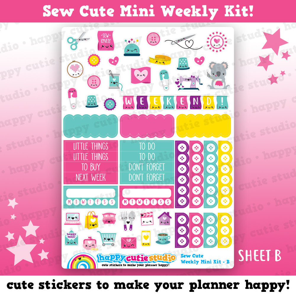 Sew Cute/Sewing/Craft MINI Weekly Kit, Planner Stickers