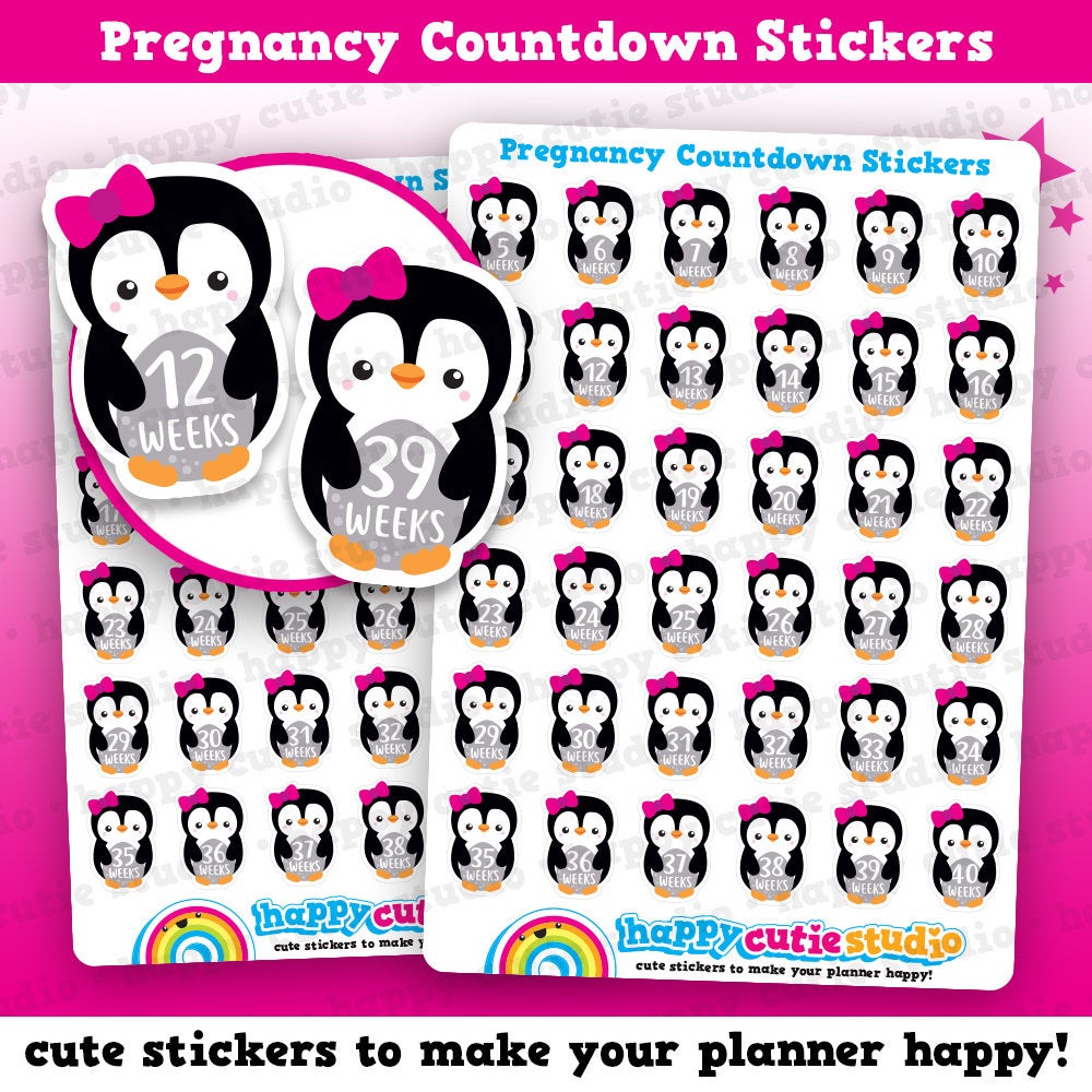 36 Cute Penguin Pregnancy Countdown Planner Stickers