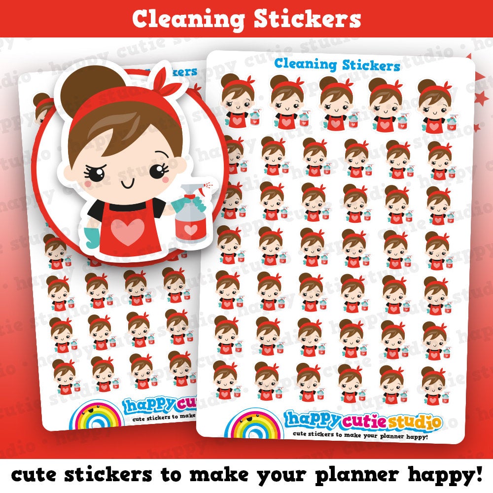 41 Cute Cleaning/Clean/Chores Girl Planner Stickers