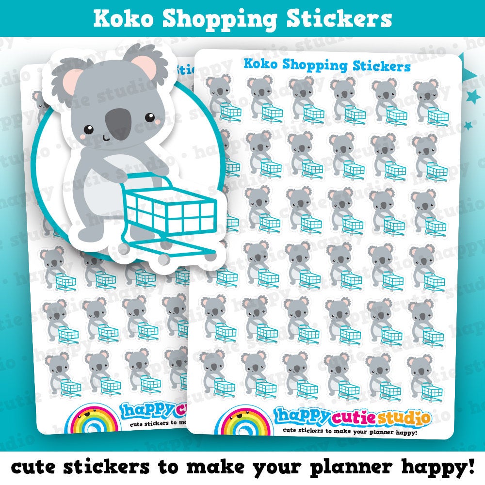 36 Cute Koko the Koala Shopping/Cart/Groceries/Trolley Planner Stickers