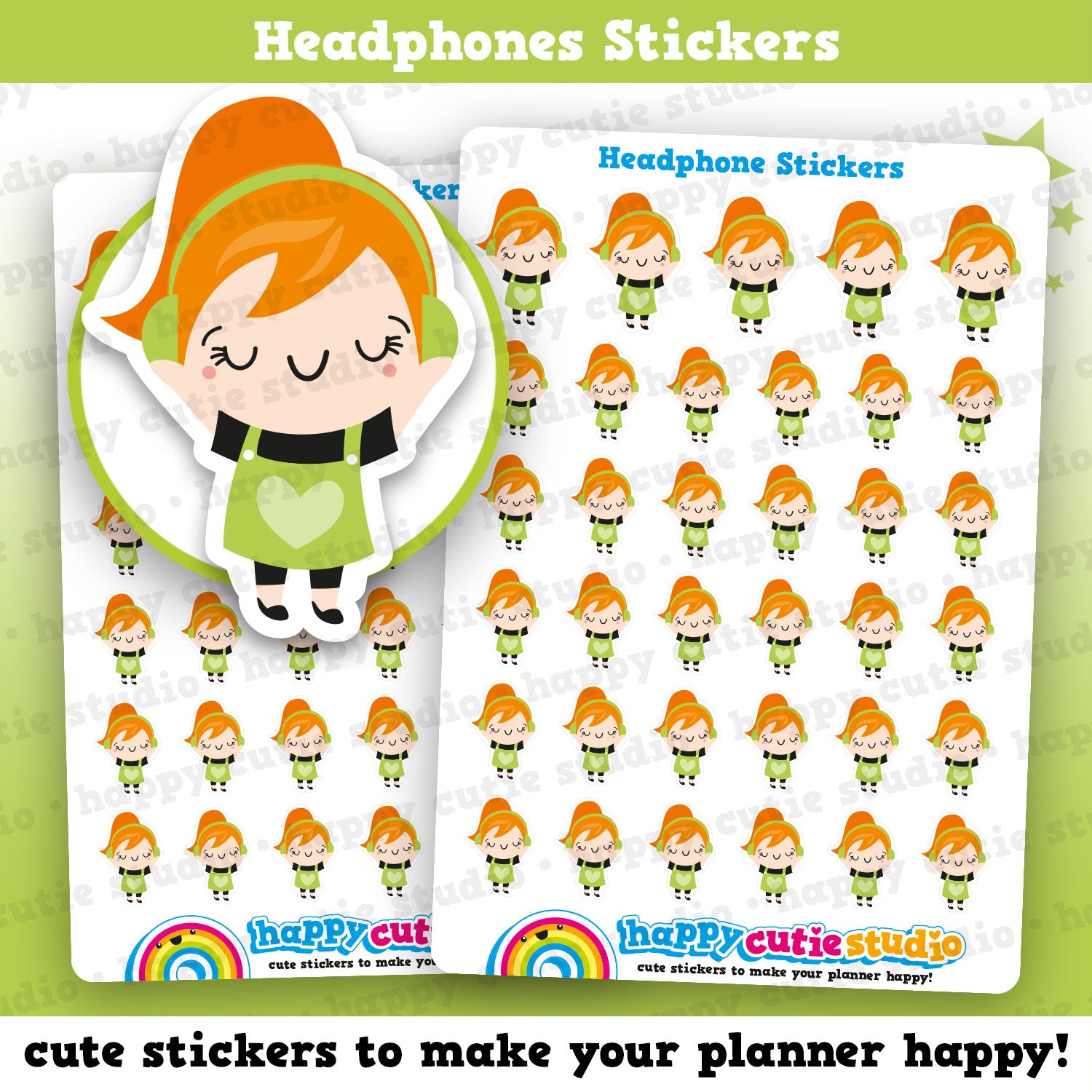 35 Cute Headphones/Music/Mindfulness Girl Planner Stickers