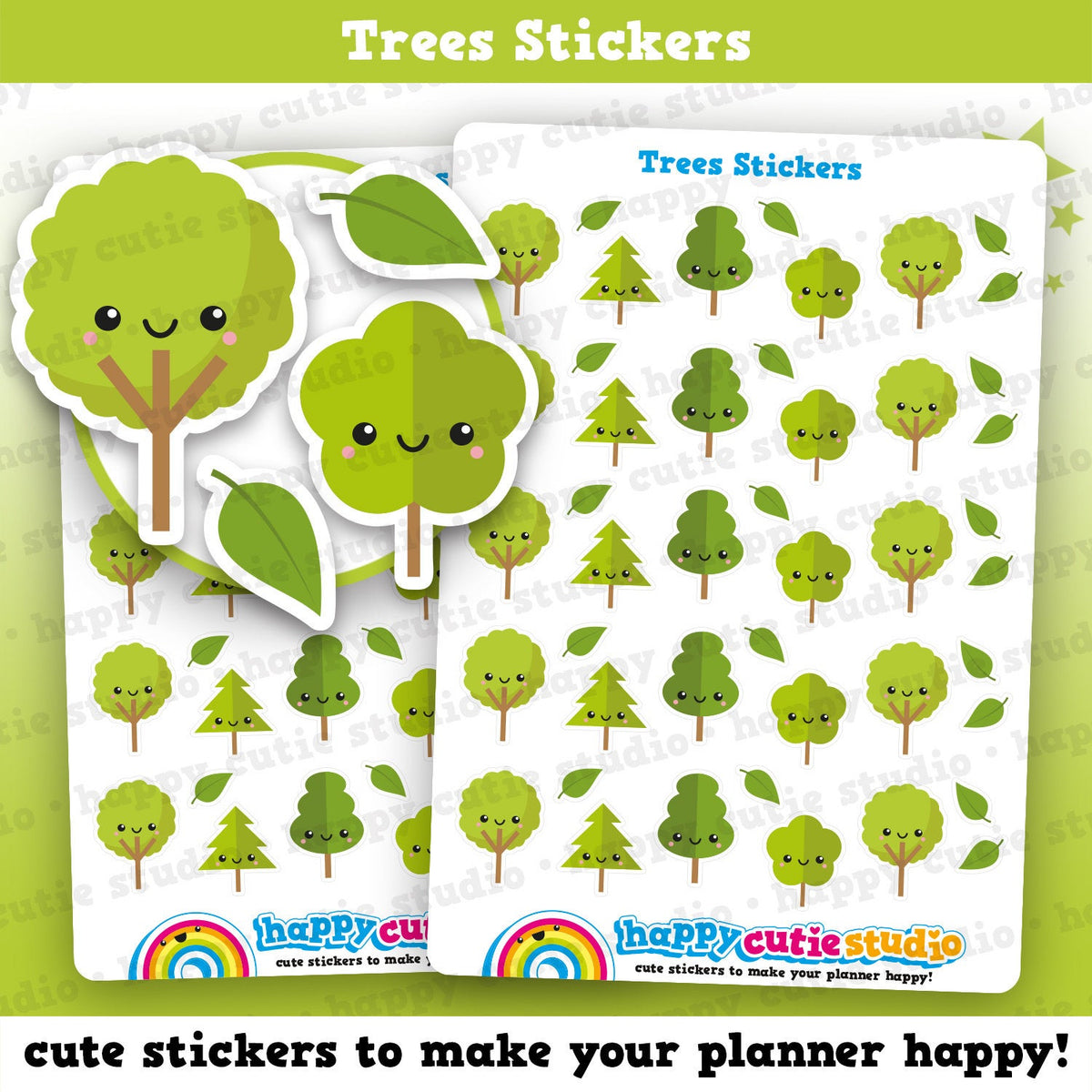 Treeplan Sticker 25 Cute Tree/Forest/Camping/Wood Planner Stickers – HappyCutieStudio