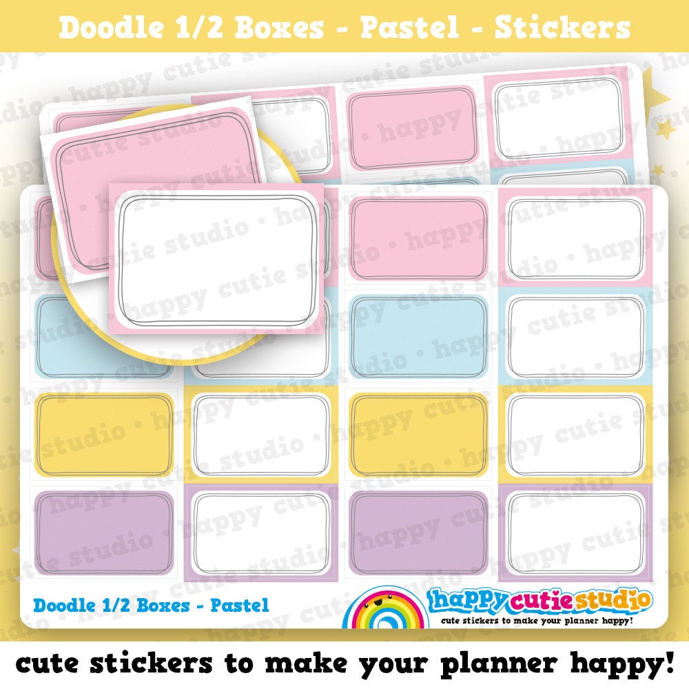 16 Cute Half Box Doodle/Pastel/Functional/Practical Planner Stickers