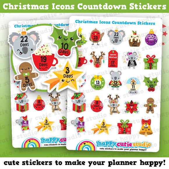 24 Cute Christmas Icons Countdown/Festive/Holidays Planner Stickers