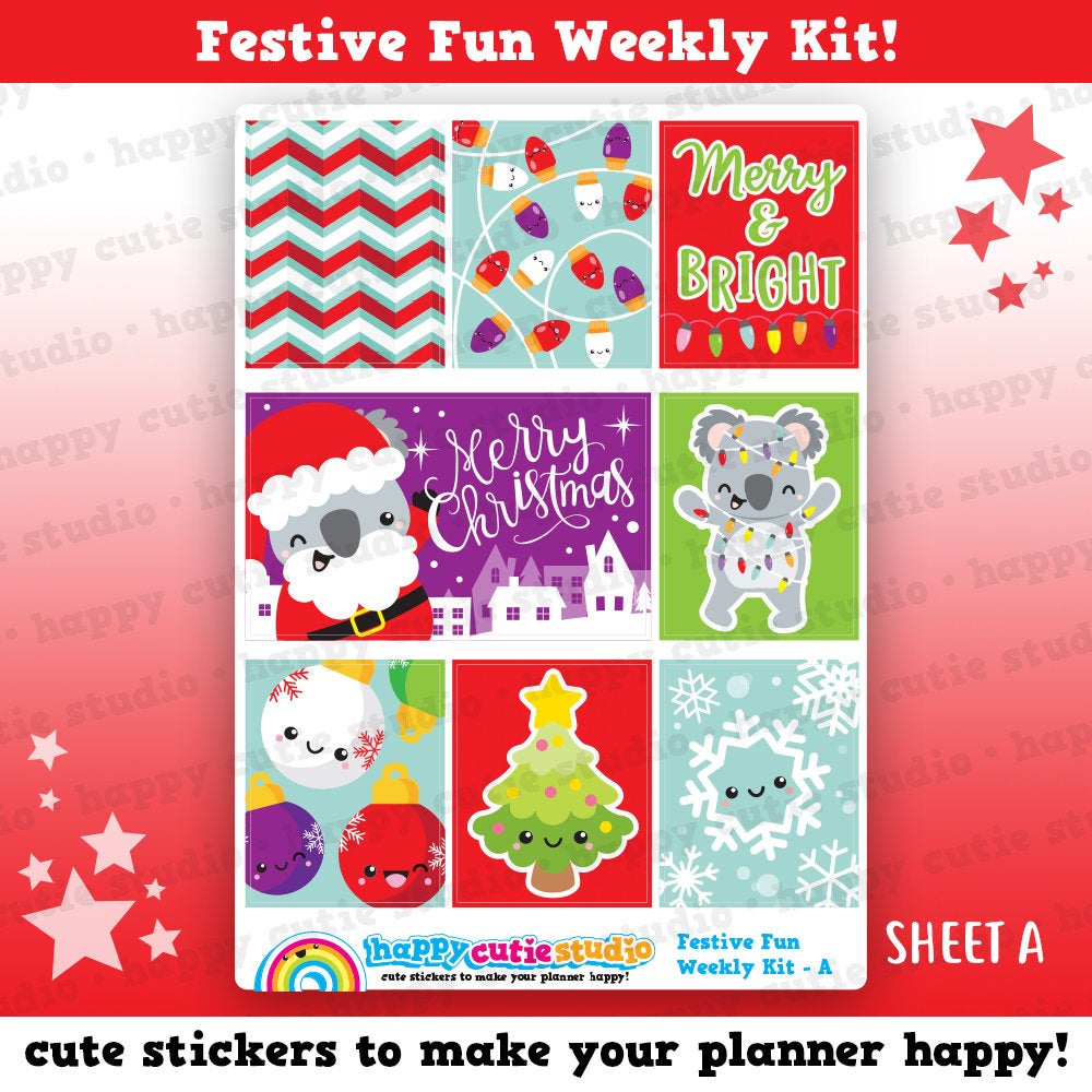 Festive Fun/Christmas/Holiday Weekly Kit, Planner Stickers