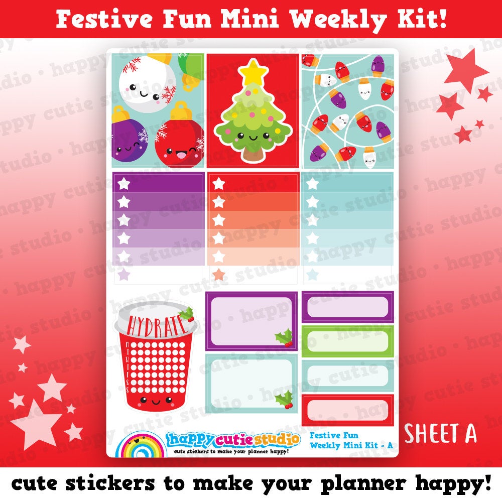 Festive Fun/Christmas/Holidays MINI Weekly Kit, Planner Stickers