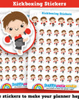 48 Cute Mini HCS Boys Kickboxing Planner Stickers