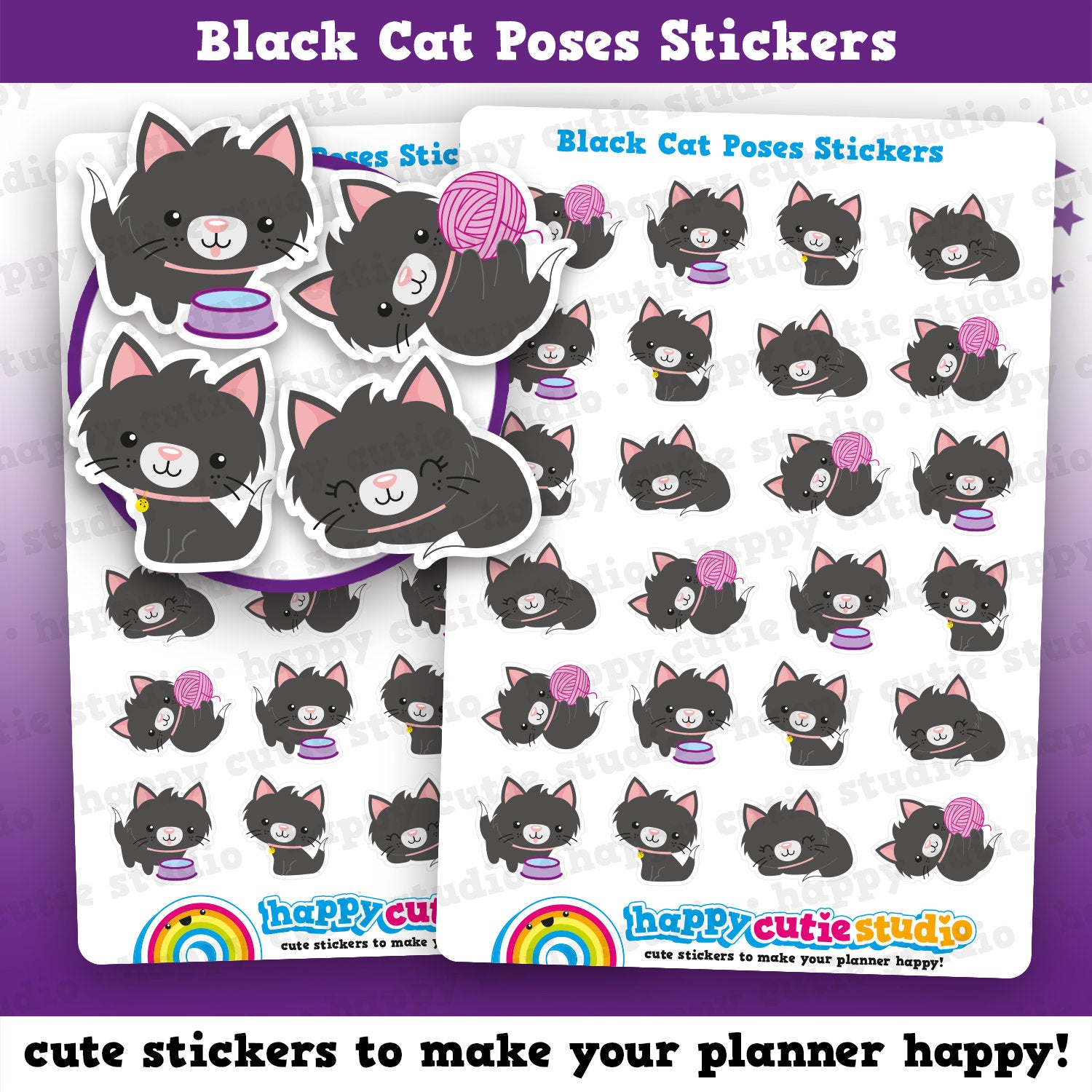 24 Cute Cat Poses/Kitty/Pet Planner Stickers