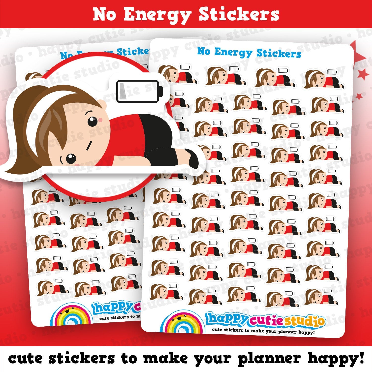 49 Cute No Energy/Low Battery/Sleepy/Current Mood Girl Planner Stickers