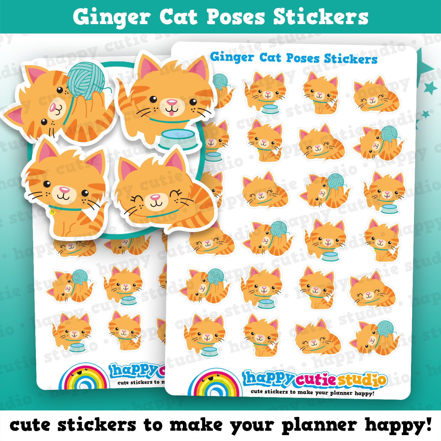 24 Cute Ginger Cat Poses/Kitty/Pet Planner Stickers