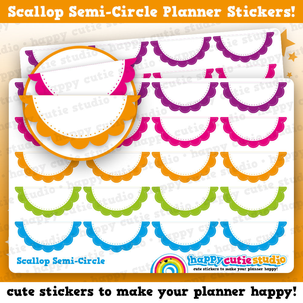 20 Cute Scalloped Semi Circle/Functional/Practical Planner Stickers