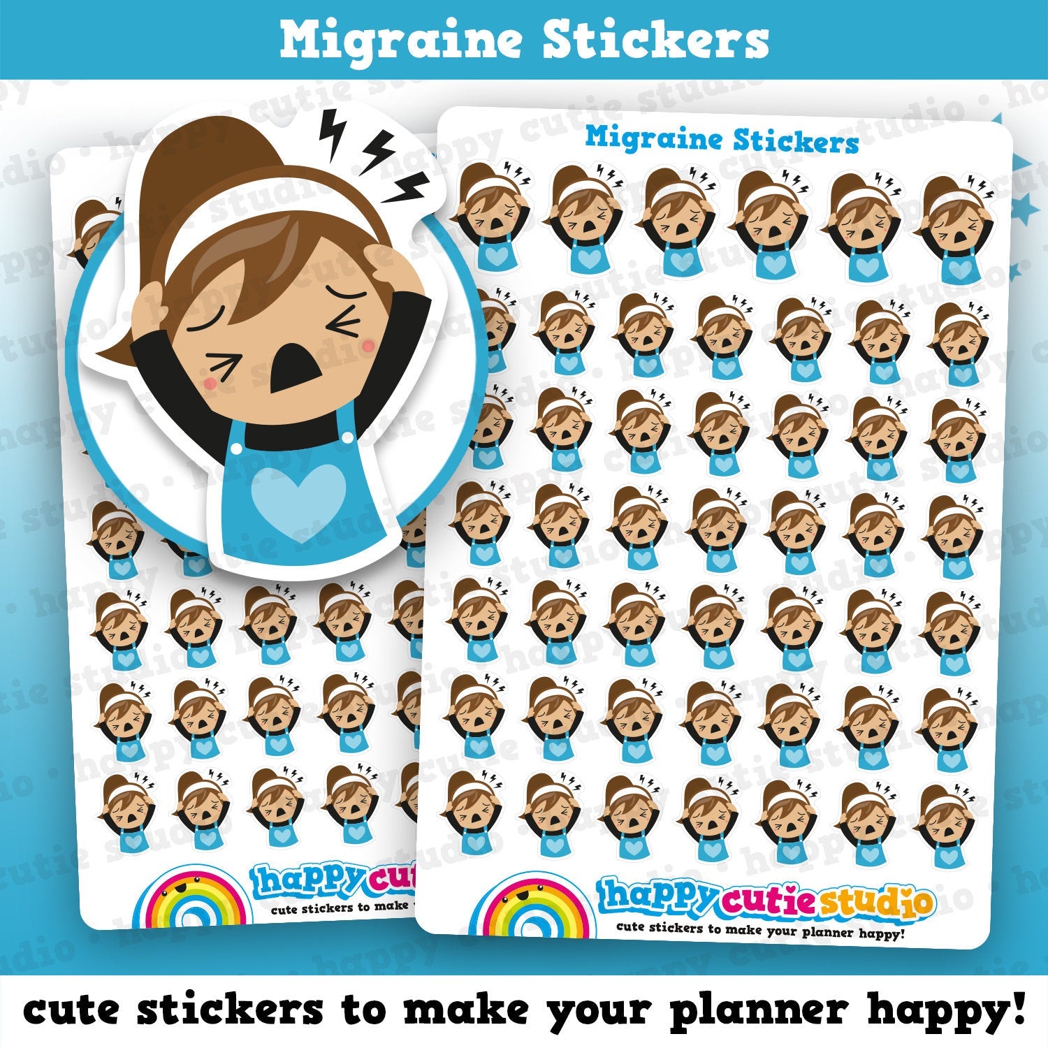 48 Cute Migraine/Headache/Pain Girl Planner Stickers