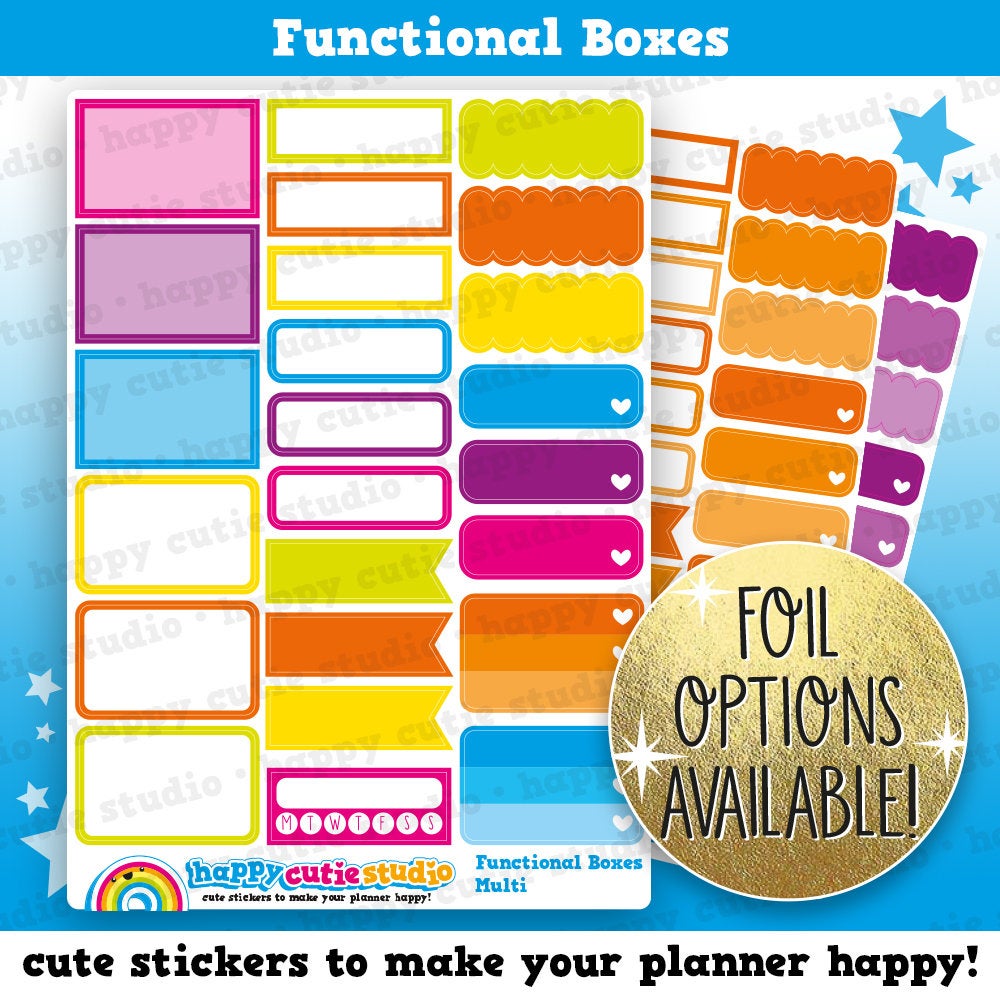 24 Cute Functional/Half/Quarter Boxes/Practical/Foil Planner Stickers