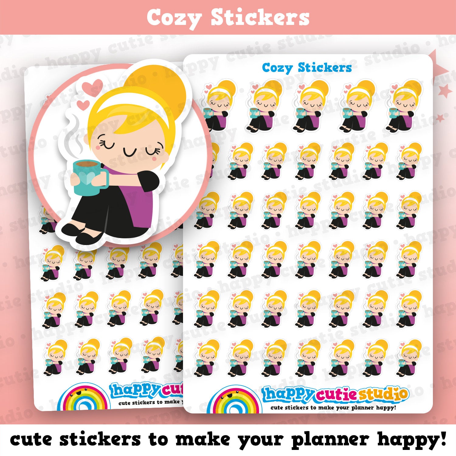 40 Cute Cozy/Relax/Tea/Coffee Girl Planner Stickers