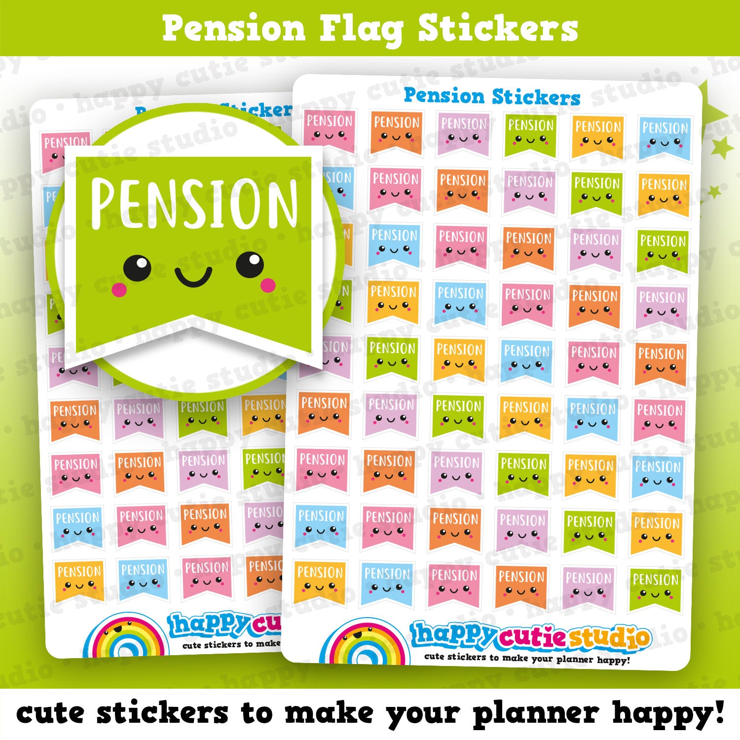 54 Cute Pension Payment FlagsPlanner Stickers