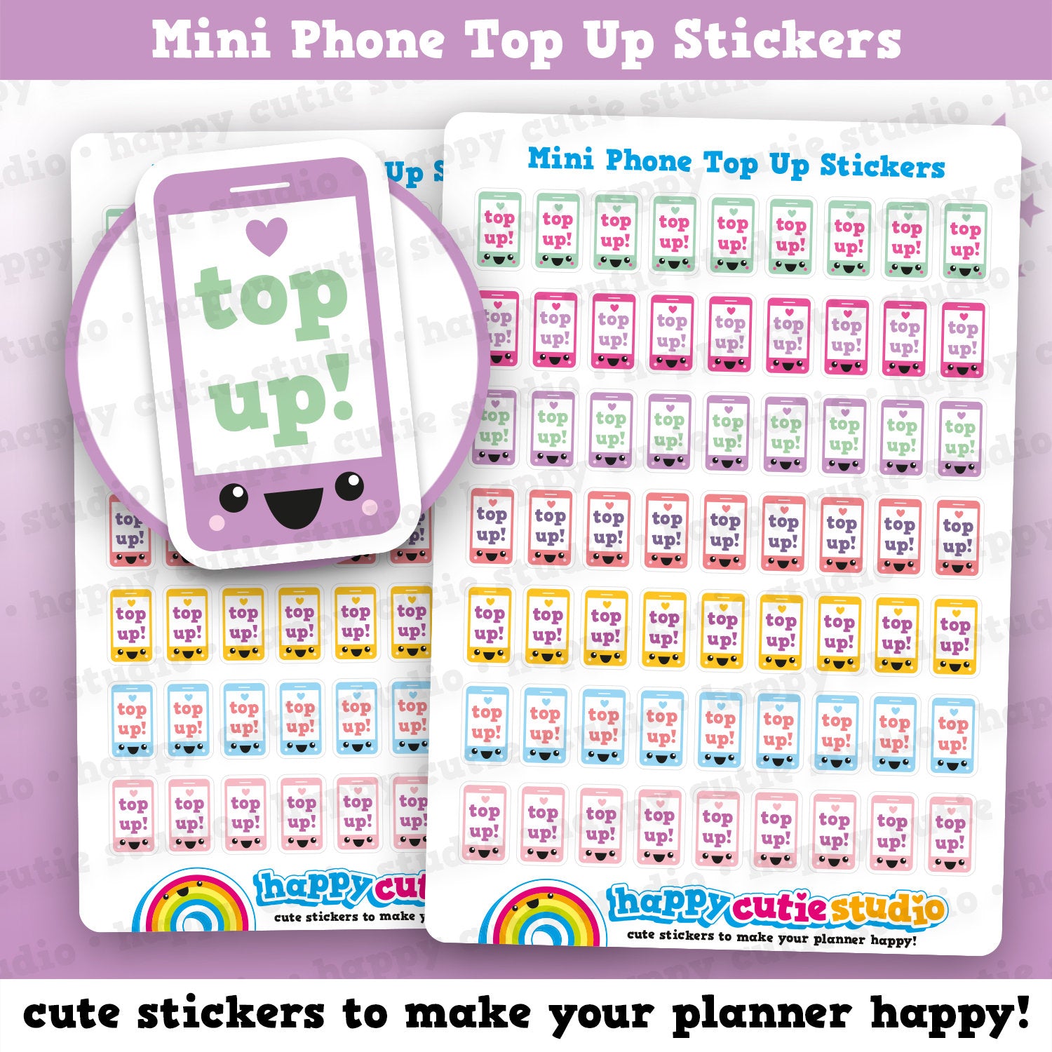 63 Cute MINI Mobile/Cell Phone Top Up Reminder Planner Stickers