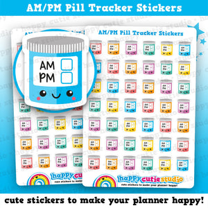 42 Cute AM/PM Medicine Tracker/Medicine/Pills/Reminder Planner Stickers