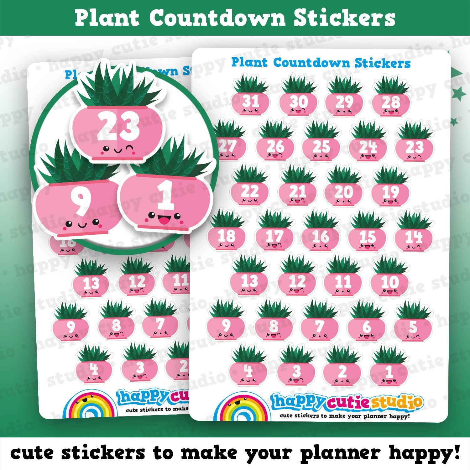 31 Cute Plant Countdown/Date Cover Planner Stickers