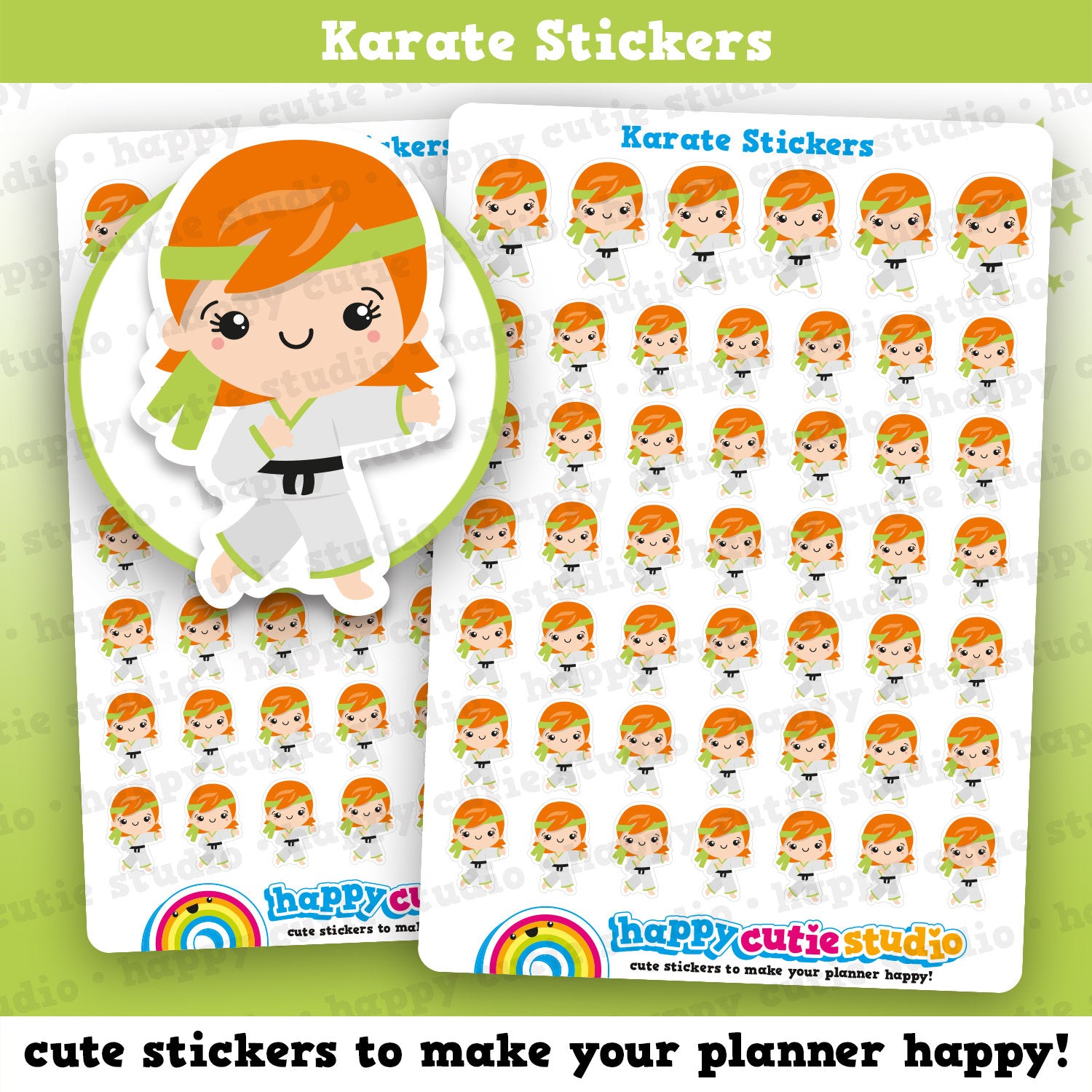 48 Cute Karate Girl Planner Stickers