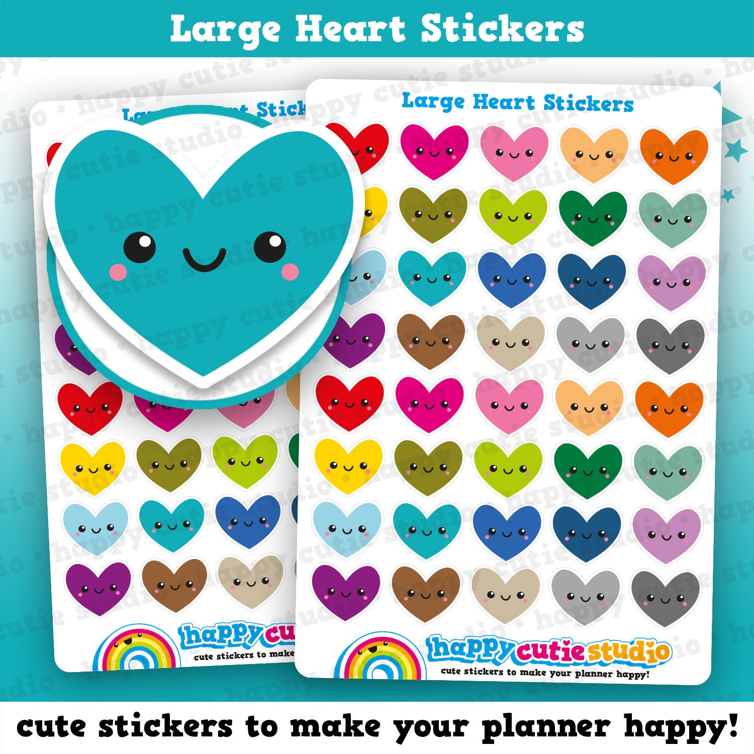 40 Cute Large Heart Planner Stickers