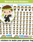 48 Cute Mini HCS Boys Martial Arts Planner Stickers