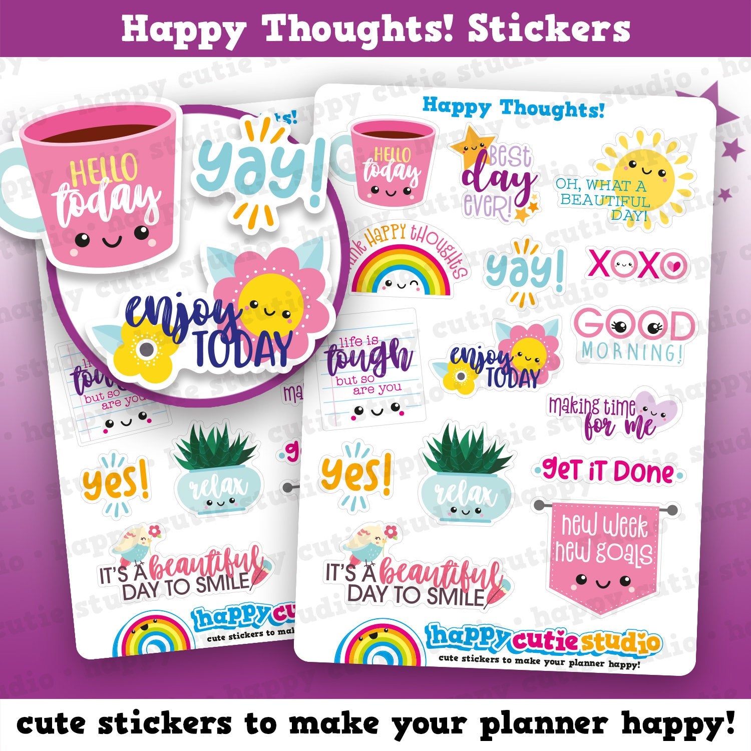 15 Cute Motivational/Inspirational/Happy Thoughts  Planner Stickers