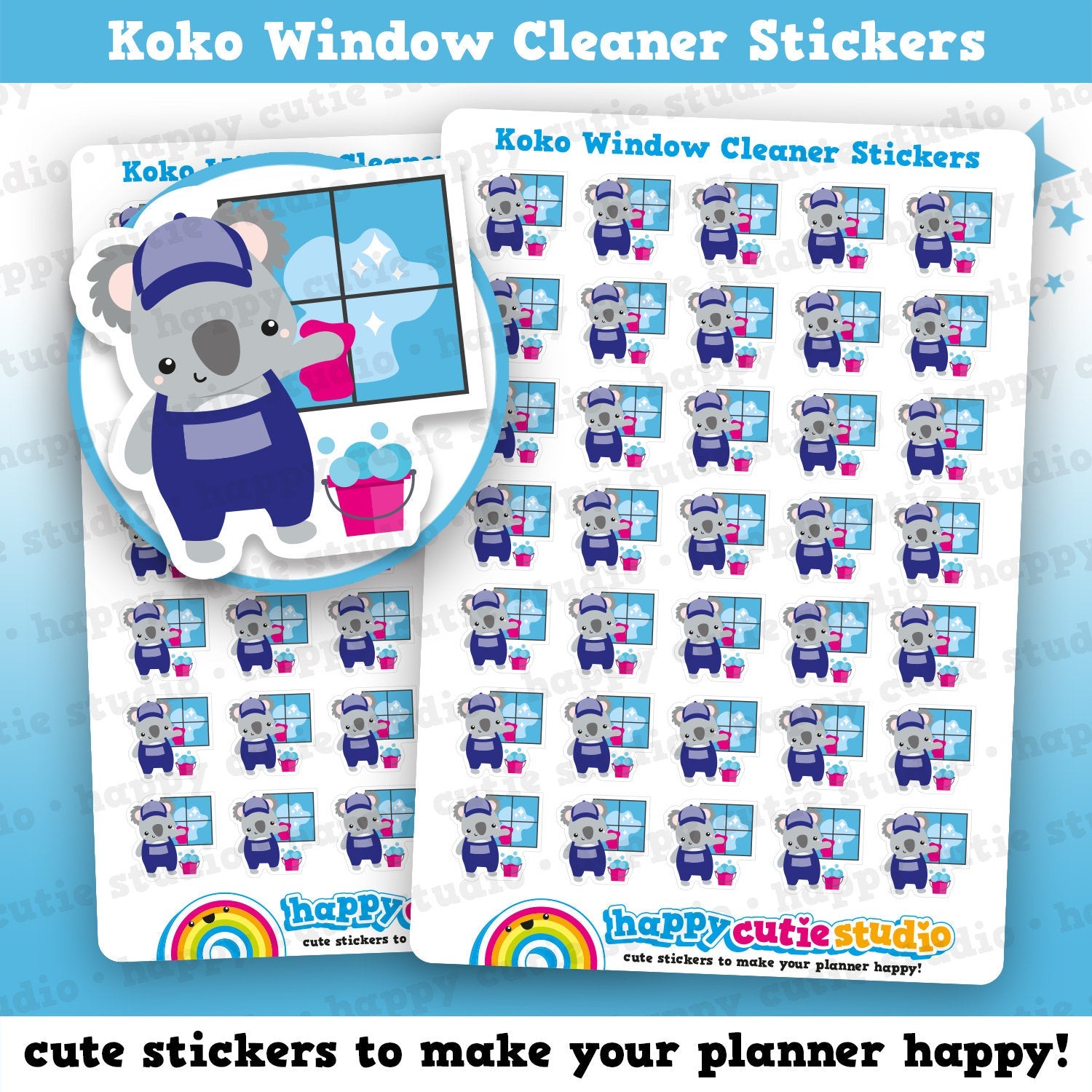 35 Cute Koko The Koala Window Cleaner Planner Stickers