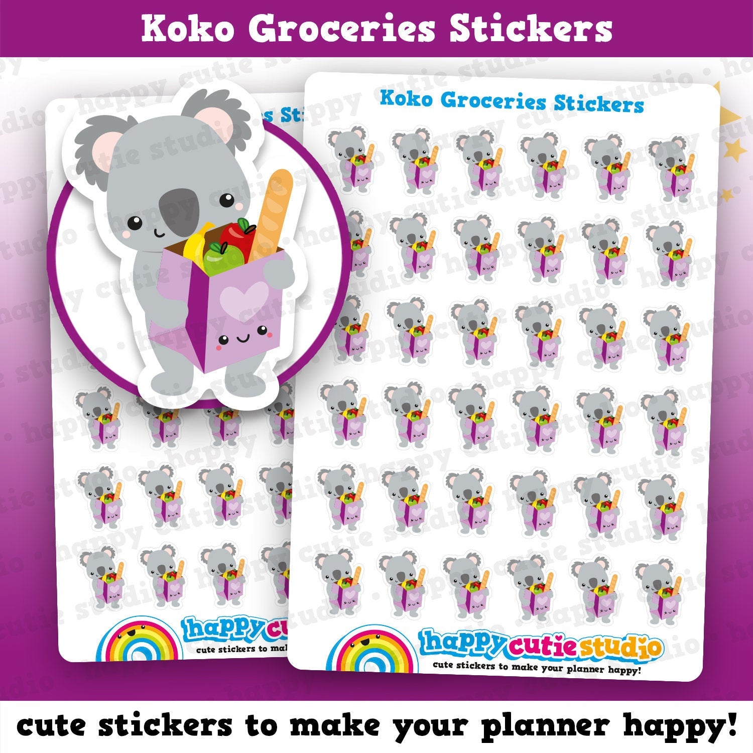 36 Cute Koko The Koala Groceries Planner Stickers