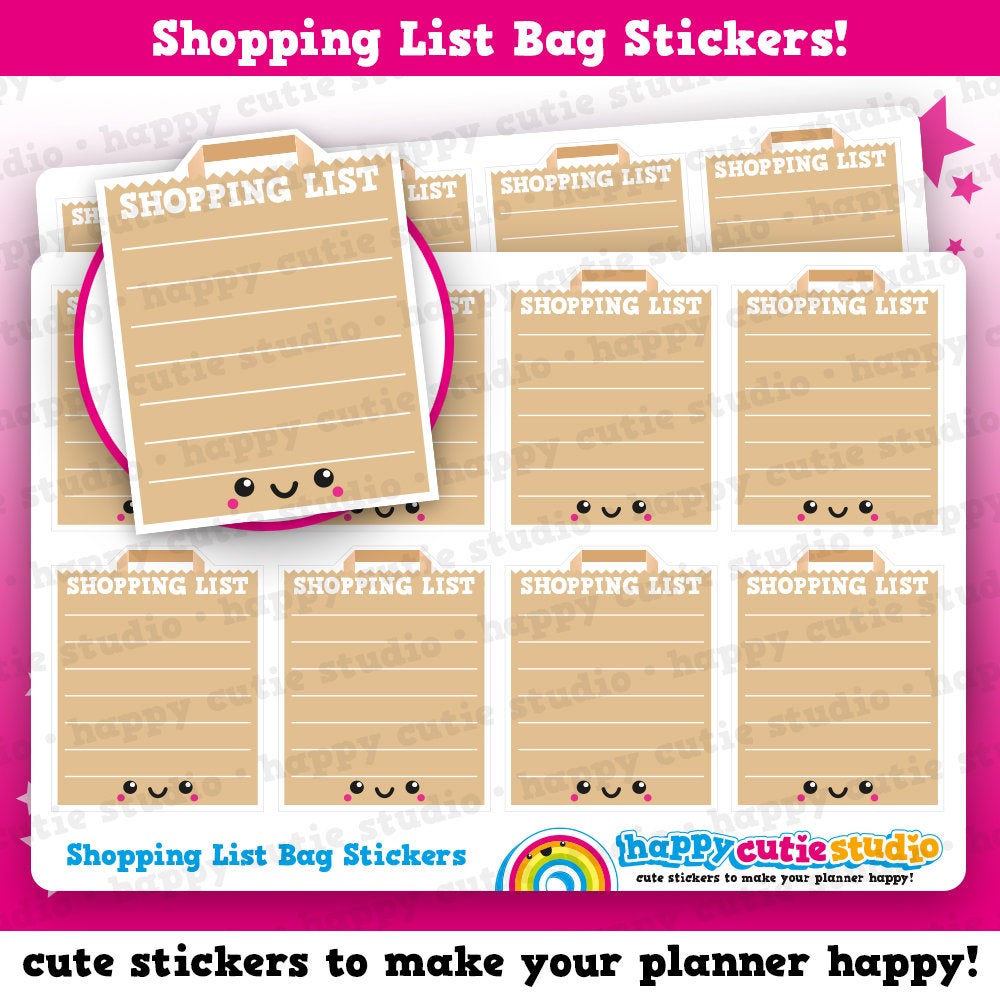 8 Cute Full Box Shopping List/Bag/Brown Bag/Groceries Planner Stickers
